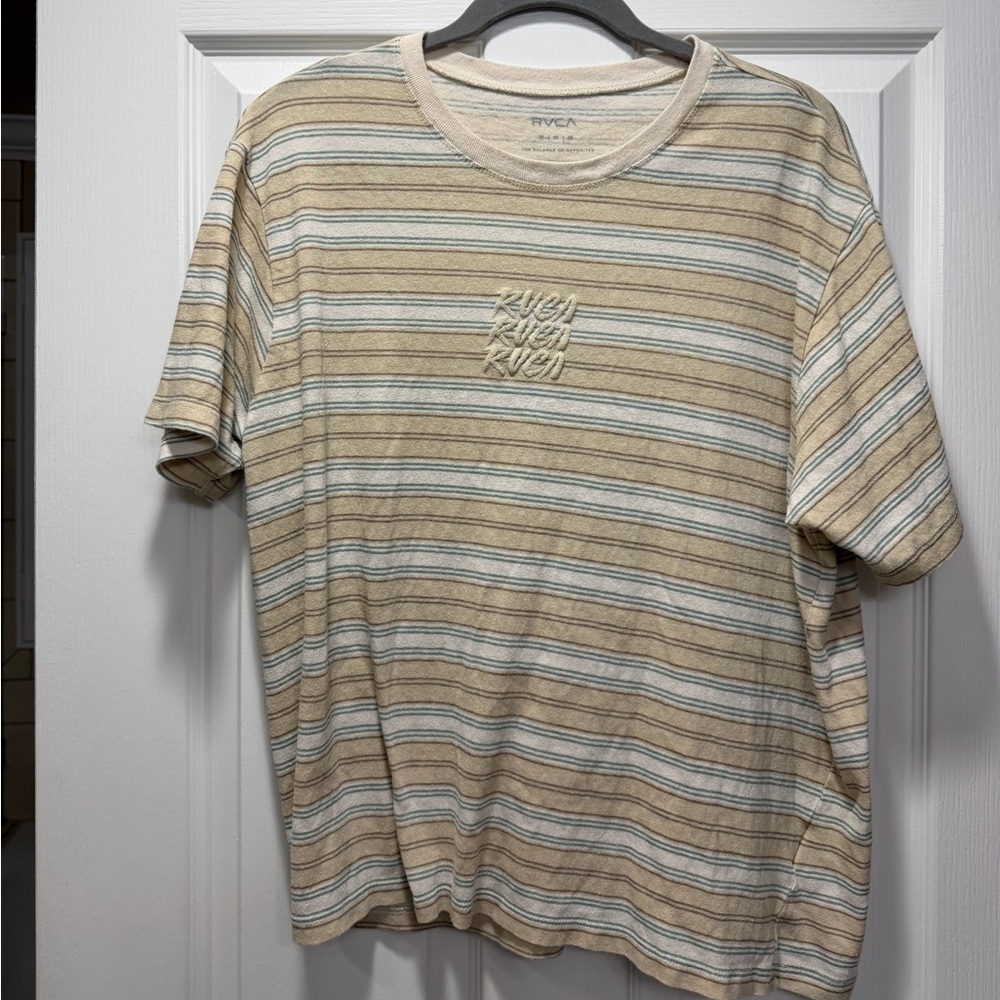 RVCA Women’s Beige and Blue Striped Tee
